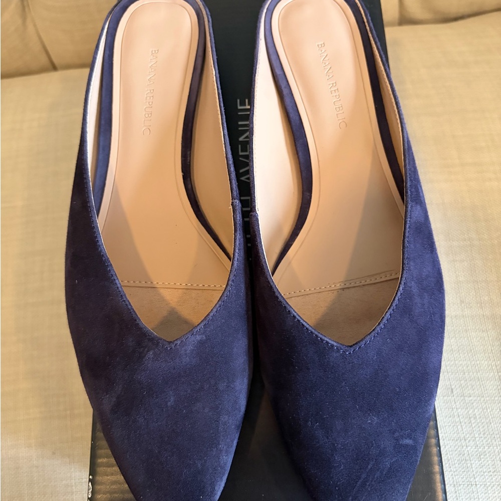Banana Republic Dark Blue Suede Pointed-Toe Mules
